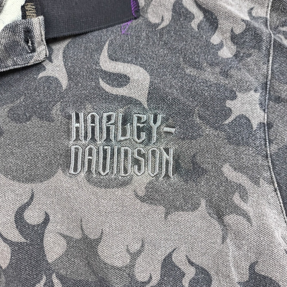 Harley Davidson Polo Shirt Crop Top Womens XL Camo Customized Biker Flames Y2K - Picture 5 of 8